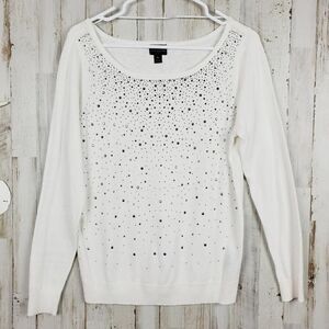 Worthington Embellished Scoop Neck Sweater White Size LP